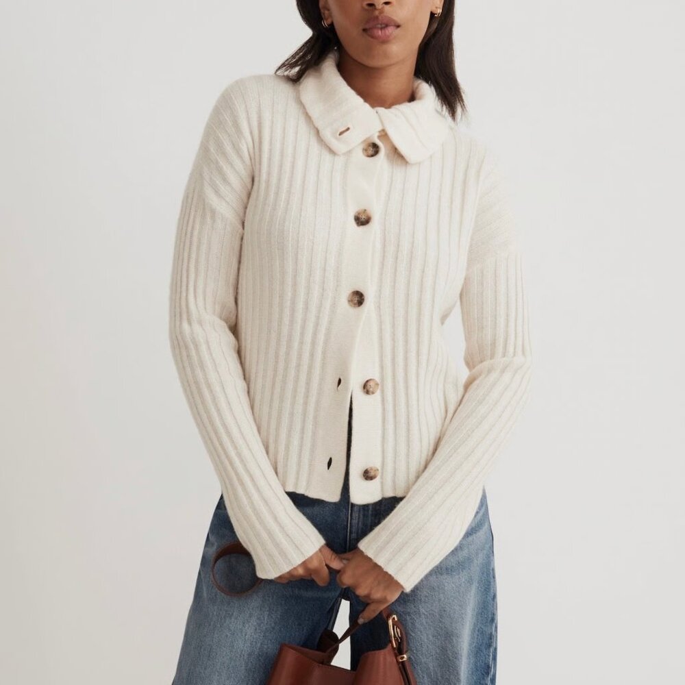 Madewell Antique Cream Button-Up Sweater
